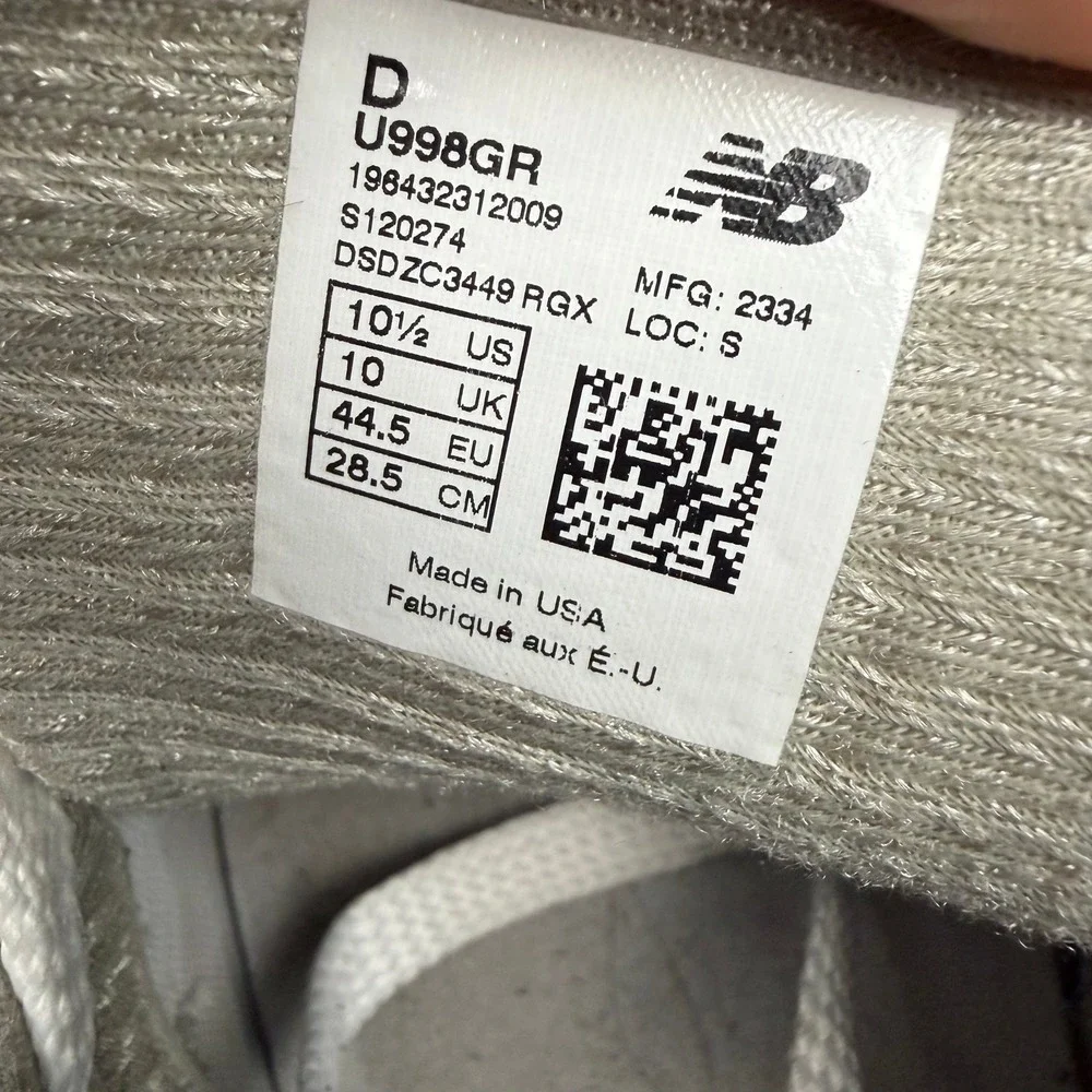 New Balance 998 Made in USA Grey Tan Suede Sneakers U998GR Mens 10.5